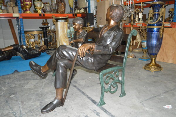 Grandfather an Grandson on a Bench Bronze Statue -  Size: 53"L x 32"W x 44"H. - Image 10