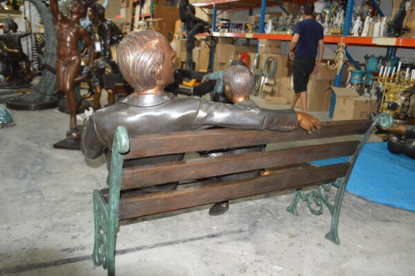 Grandfather an Grandson on a Bench Bronze Statue -  Size: 53"L x 32"W x 44"H. - Image 11