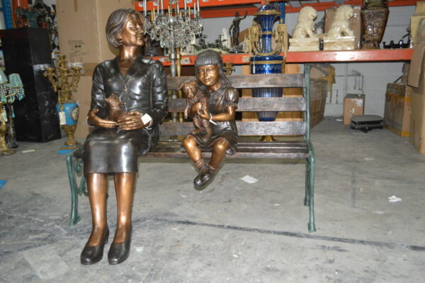 Grandmother and Granddaughter on bench statue -  Size: 53"L x 32"W x 44"H. - Image 3