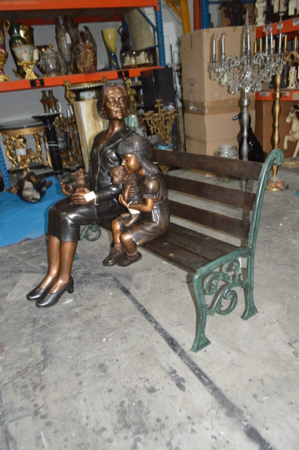 Grandmother and Granddaughter on bench statue -  Size: 53"L x 32"W x 44"H. - Image 4
