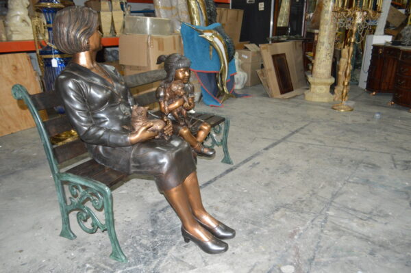 Grandmother and Granddaughter on bench statue -  Size: 53"L x 32"W x 44"H. - Image 6