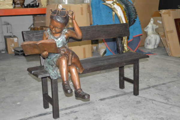 Girl with Glasses on Bench  Bronze Statue -  Size: 43"L x 20"W x 36"H. - Image 3