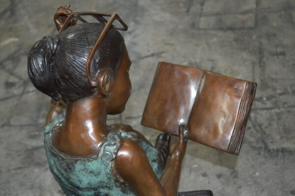 Girl with Glasses on Bench  Bronze Statue -  Size: 43"L x 20"W x 36"H. - Image 9