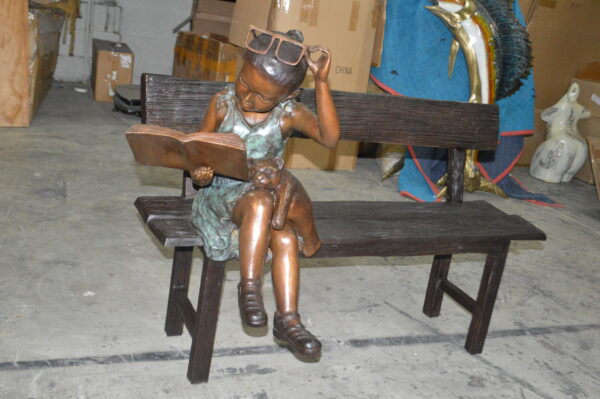 Girl with Glasses on Bench  Bronze Statue -  Size: 43"L x 20"W x 36"H. - Image 11