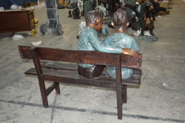 Boy and a Girl on Bench reading book bronze Statue -  Size: 43"L x 20"W x 36"H. - Image 10