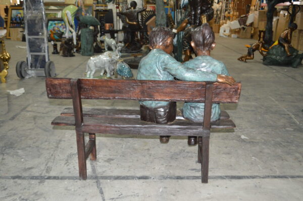 Boy and a Girl on Bench reading book bronze Statue -  Size: 43"L x 20"W x 36"H. - Image 11