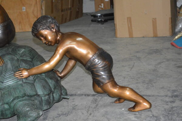 Two Kids on a Giant Turtle Bronze Fountain -  Size: 23"L x 60"W x 33"H. - Image 3