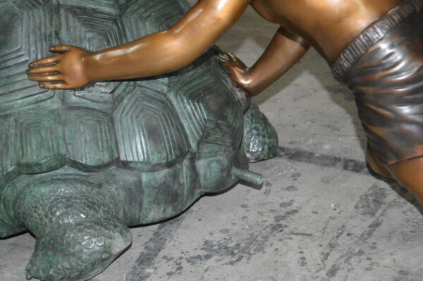 Two Kids on a Giant Turtle Bronze Fountain -  Size: 23"L x 60"W x 33"H. - Image 5