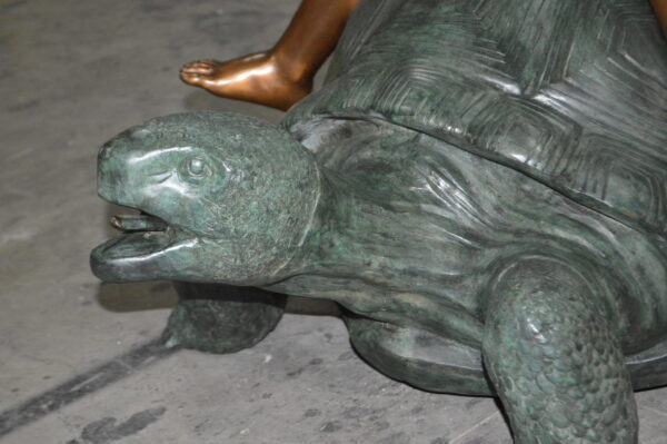 Two Kids on a Giant Turtle Bronze Fountain -  Size: 23"L x 60"W x 33"H. - Image 6