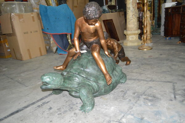 Two Kids on a Giant Turtle Bronze Fountain -  Size: 23"L x 60"W x 33"H. - Image 7