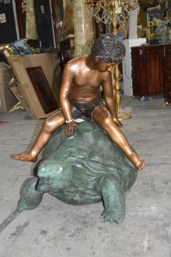 Two Kids on a Giant Turtle Bronze Fountain -  Size: 23"L x 60"W x 33"H. - Image 8