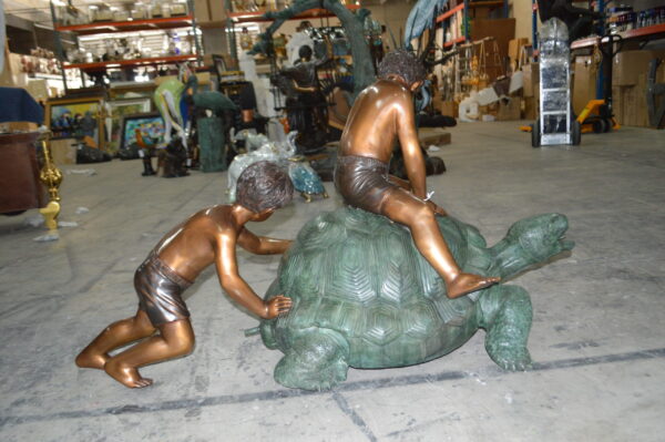 Two Kids on a Giant Turtle Bronze Fountain -  Size: 23"L x 60"W x 33"H. - Image 10