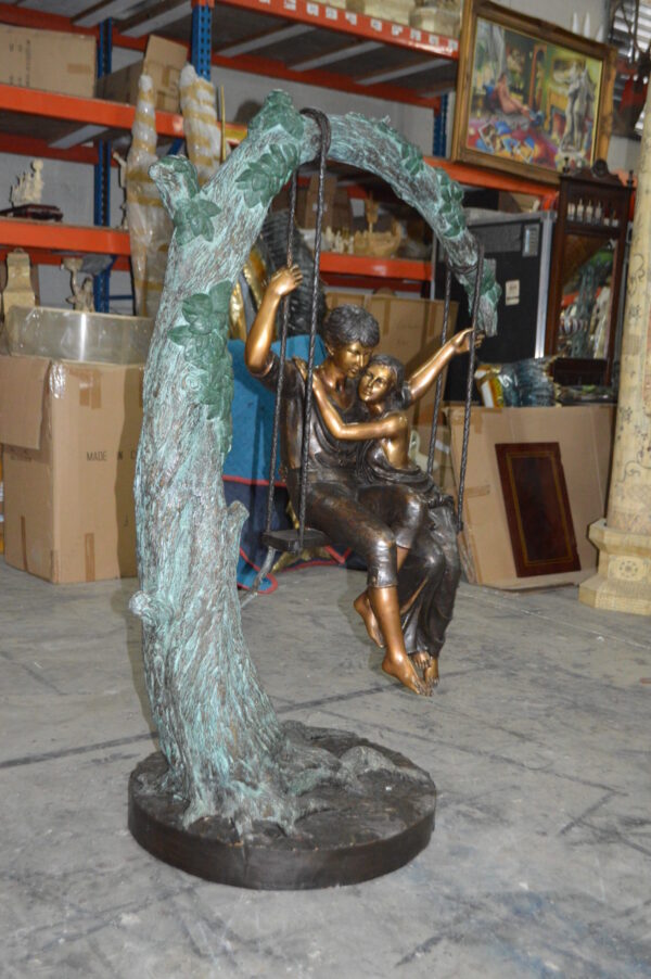 Lovers on a Swing Bronze Statue -  Size: 48"L x 32"W x 64"H. - Image 6