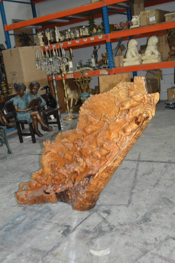 Wood Carved Horses CC8 -  Size: 60"L x 18"W x 38"H. - Image 3