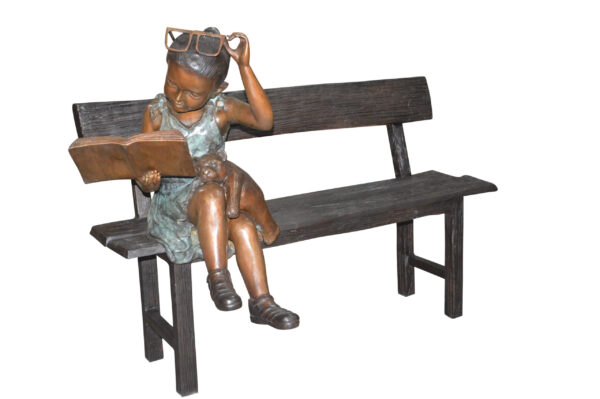 Girl with Glasses on Bench  Bronze Statue -  Size: 43"L x 20"W x 36"H. - Image 13