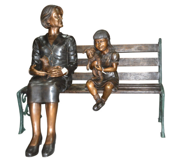Grandmother and Granddaughter on bench statue -  Size: 53"L x 32"W x 44"H.