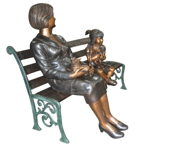 Grandmother and Granddaughter on bench statue -  Size: 53"L x 32"W x 44"H. - Image 11