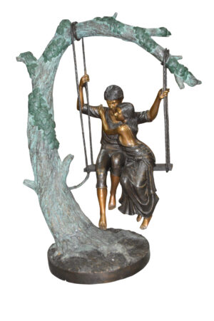 Lovers on a Swing Bronze Statue -  Size: 48"L x 32"W x 64"H.
