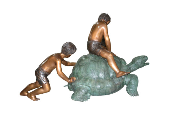 Two Kids on a Giant Turtle Bronze Fountain -  Size: 23"L x 60"W x 33"H. - Image 13