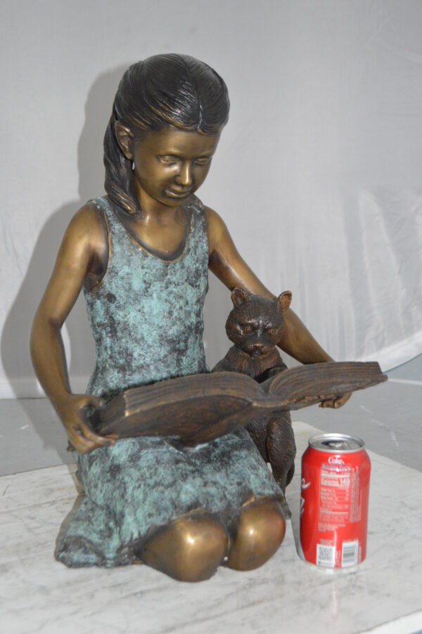 Girl and her dog reading a book Bronze Statue -  Size: 20"L x 8"W x 14"H. - Image 4