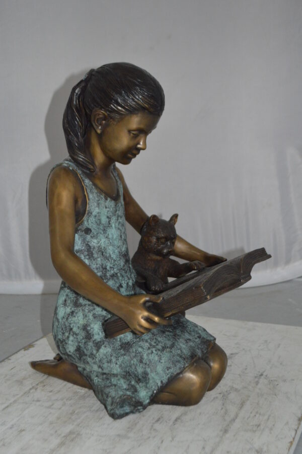 Girl and her dog reading a book Bronze Statue -  Size: 20"L x 8"W x 14"H. - Image 5