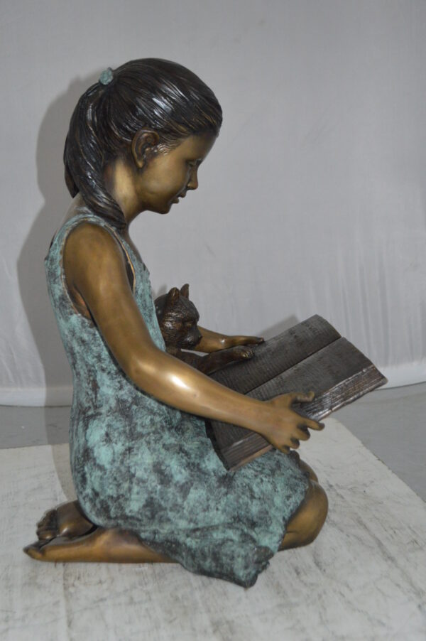 Girl and her dog reading a book Bronze Statue -  Size: 20"L x 8"W x 14"H. - Image 6