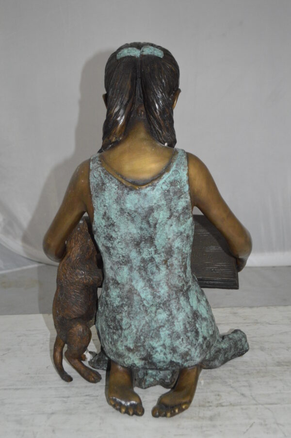 Girl and her dog reading a book Bronze Statue -  Size: 20"L x 8"W x 14"H. - Image 8