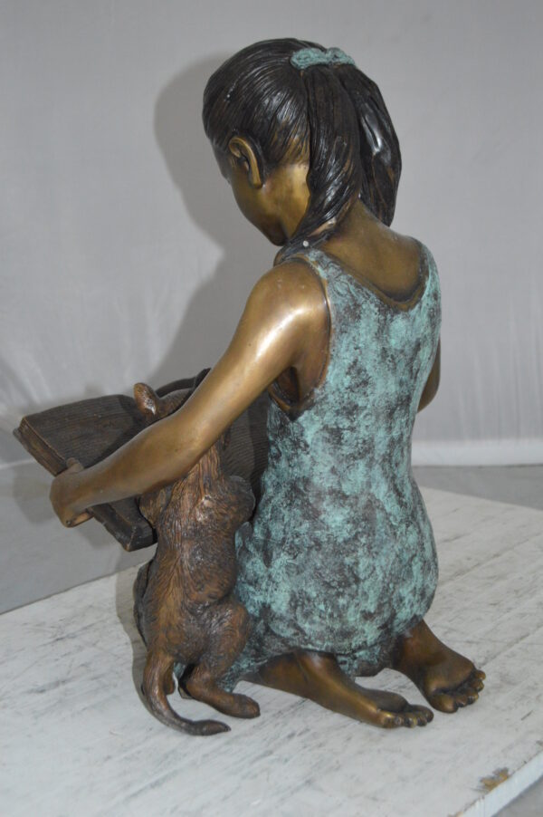 Girl and her dog reading a book Bronze Statue -  Size: 20"L x 8"W x 14"H. - Image 9