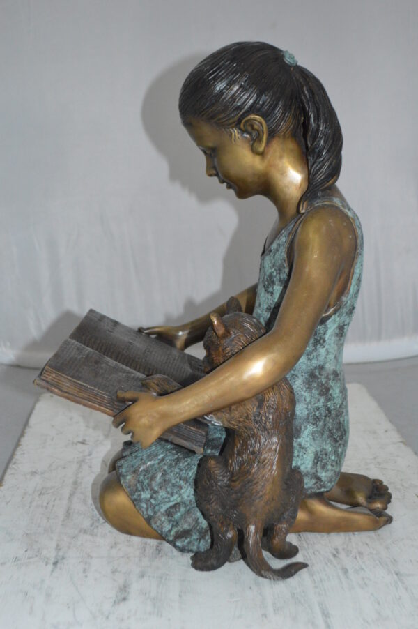 Girl and her dog reading a book Bronze Statue -  Size: 20"L x 8"W x 14"H. - Image 10