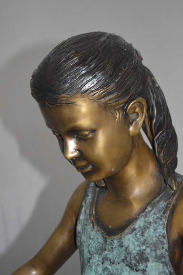 Girl and her dog reading a book Bronze Statue -  Size: 20"L x 8"W x 14"H. - Image 11