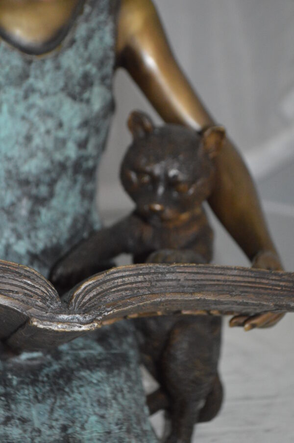 Girl and her dog reading a book Bronze Statue -  Size: 20"L x 8"W x 14"H. - Image 12