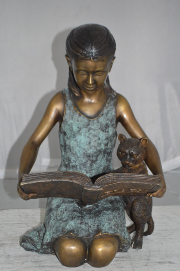 Girl and her dog reading a book Bronze Statue -  Size: 20"L x 8"W x 14"H. - Image 13