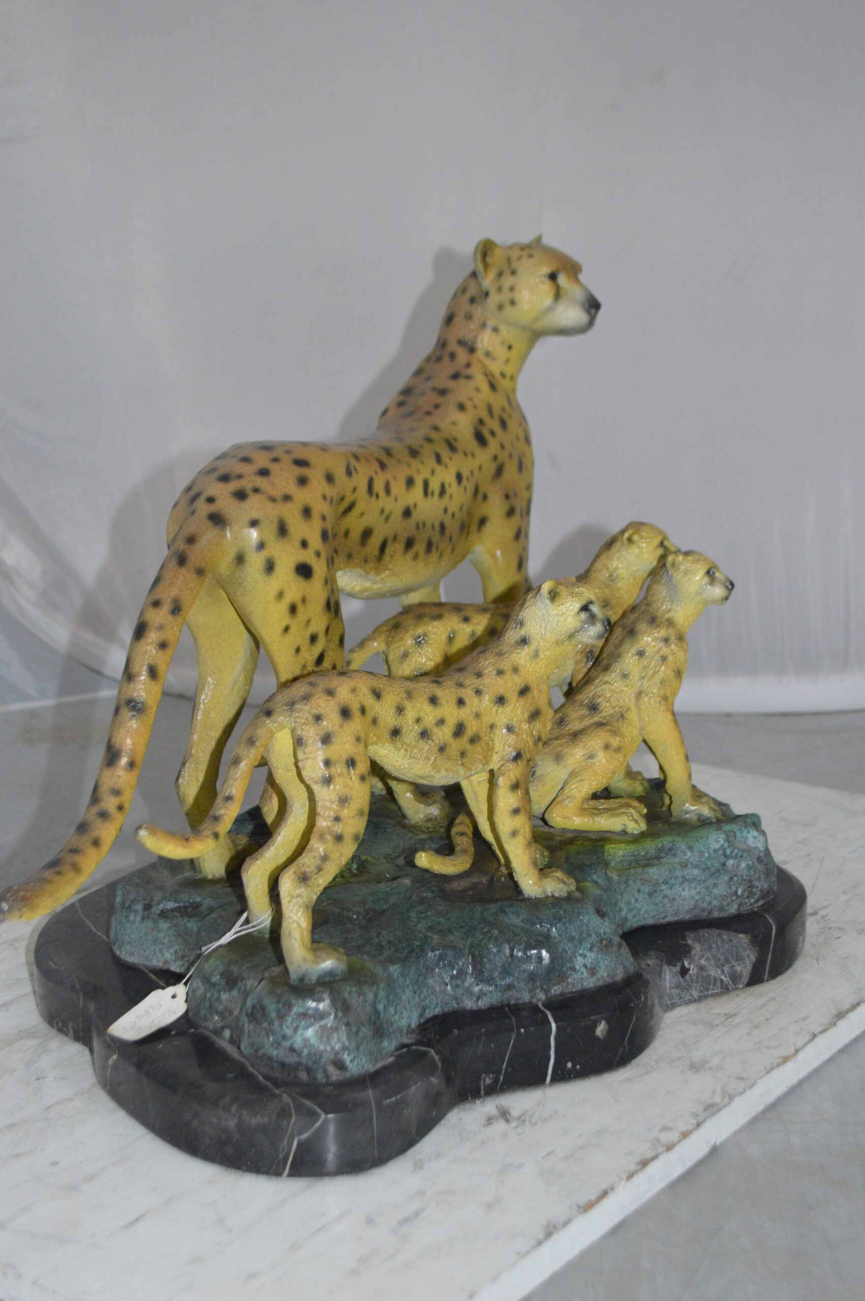 Cheetah Family Bronze Statue on Marble - Size: 24L x 14W x 18H.