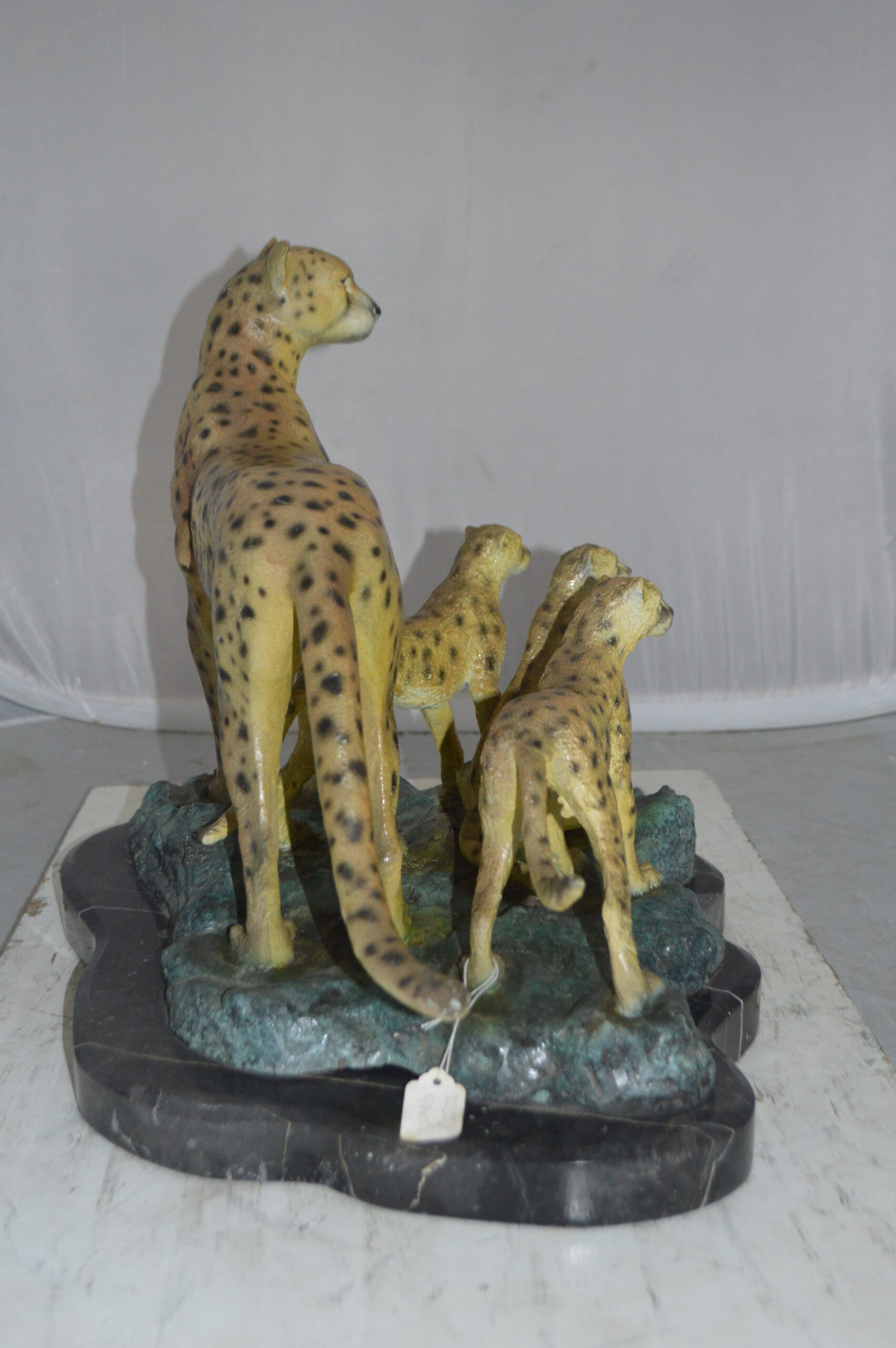 Cheetah Family Bronze Statue on Marble - Size: 24L x 14W x 18H.