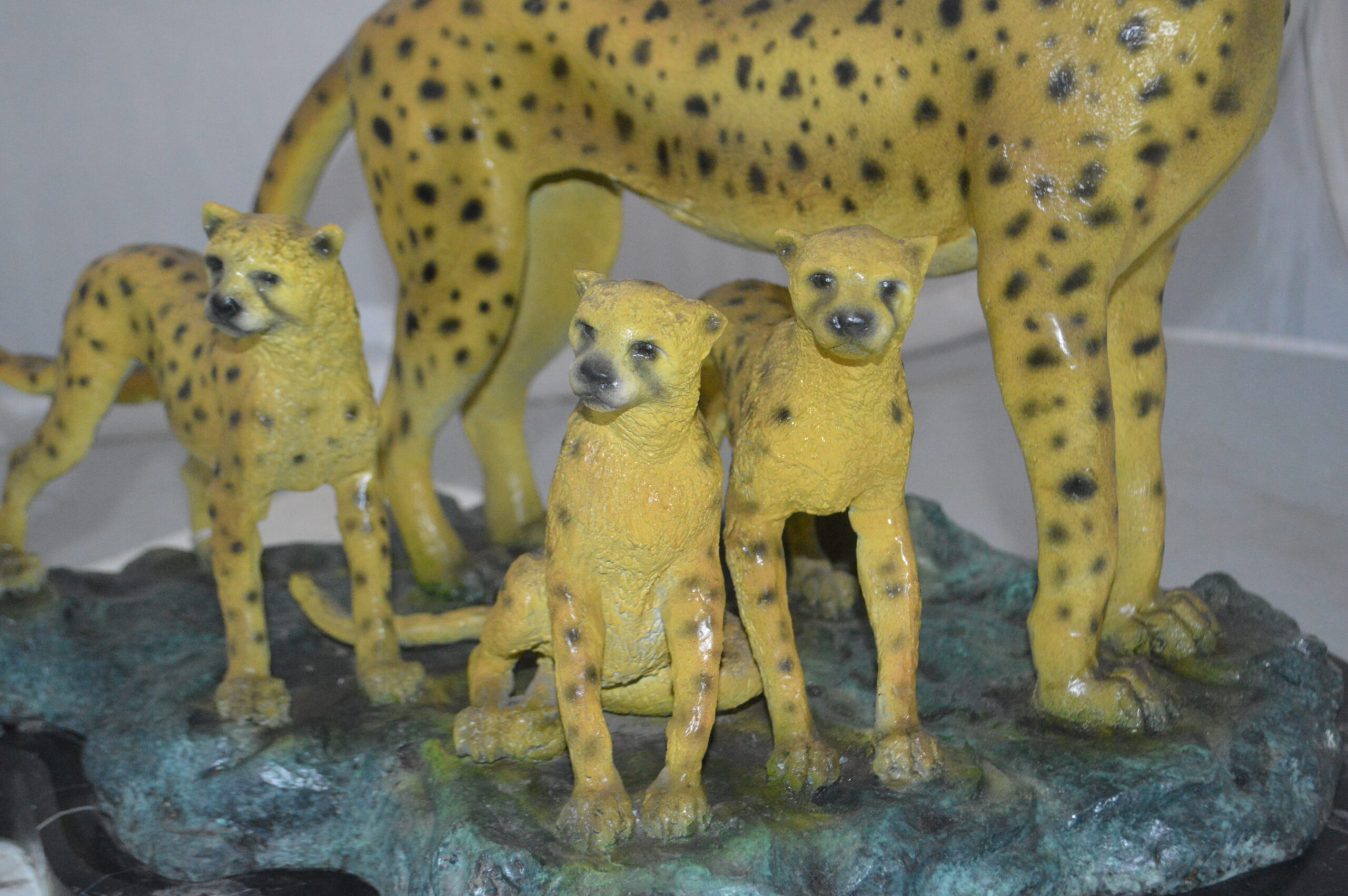 Cheetah Family Bronze Statue on Marble - Size: 24L x 14W x 18H.