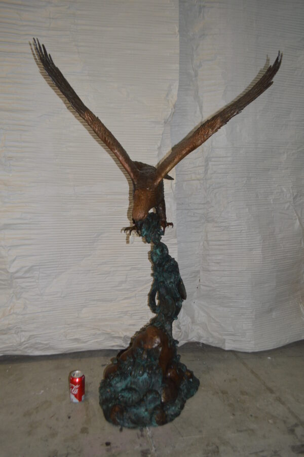 Flying Eagle on Wave Bronze Statue -  Size: 25"L x 35"W x 57"H. - Image 4