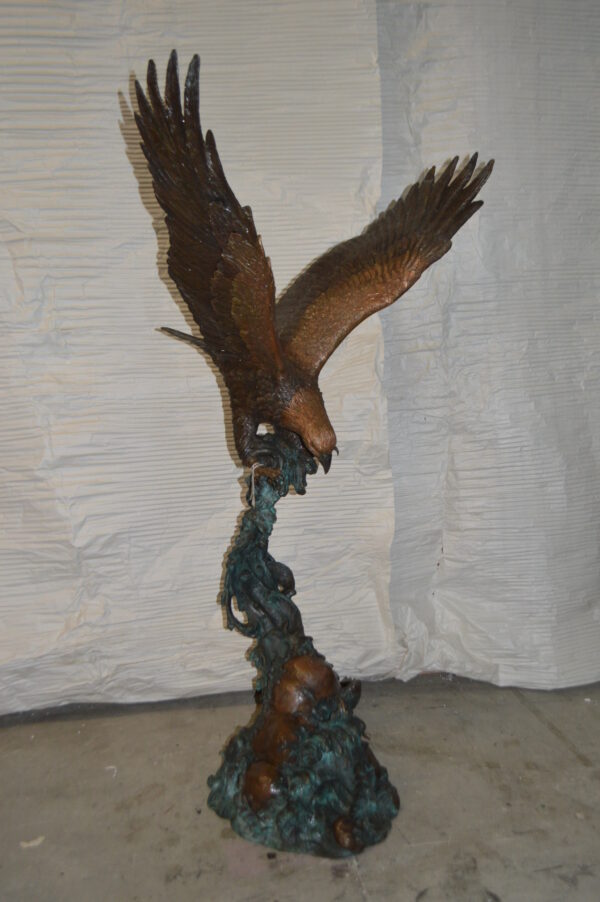 Flying Eagle on Wave Bronze Statue -  Size: 25"L x 35"W x 57"H. - Image 5