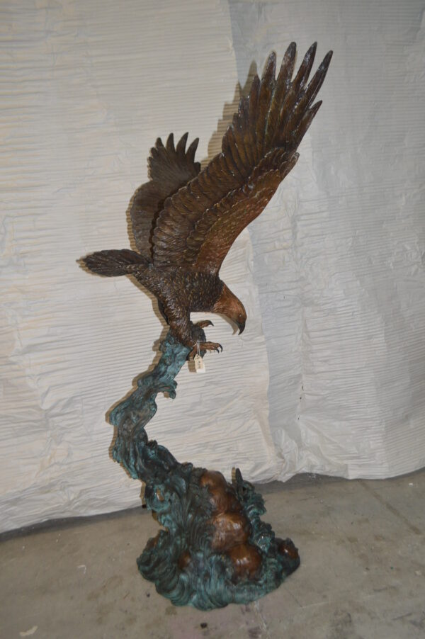 Flying Eagle on Wave Bronze Statue -  Size: 25"L x 35"W x 57"H. - Image 6