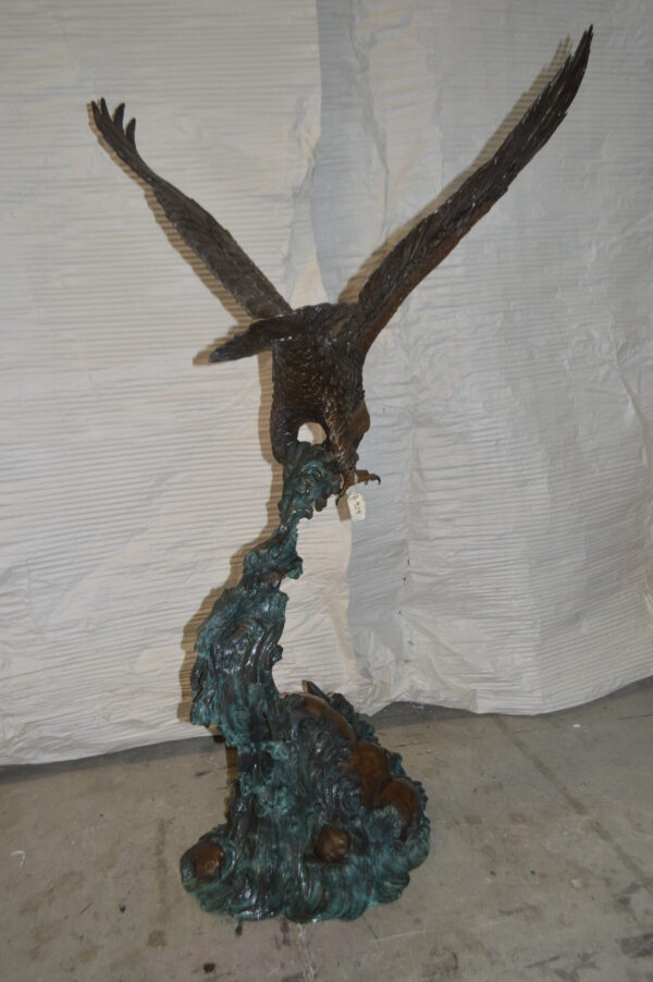 Flying Eagle on Wave Bronze Statue -  Size: 25"L x 35"W x 57"H. - Image 7