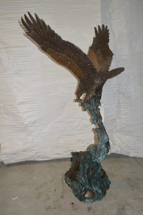 Flying Eagle on Wave Bronze Statue -  Size: 25"L x 35"W x 57"H. - Image 8