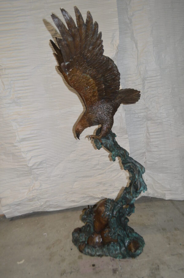 Flying Eagle on Wave Bronze Statue -  Size: 25"L x 35"W x 57"H. - Image 9