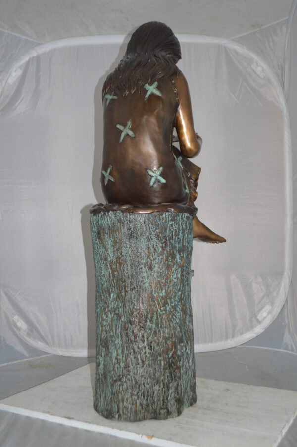Sitting Girl on Log Reading a Book Bronze Statue -  Size: 19"L x 13"W x 48"H. - Image 8