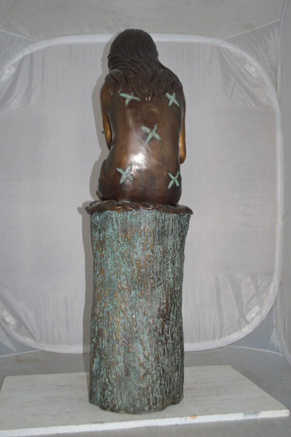 Sitting Girl on Log Reading a Book Bronze Statue -  Size: 19"L x 13"W x 48"H. - Image 9