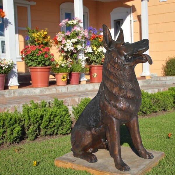 German Shepherd Alsatian  dog bronze statue -  Size: 23"L x 16"W x 30"H. - Image 3