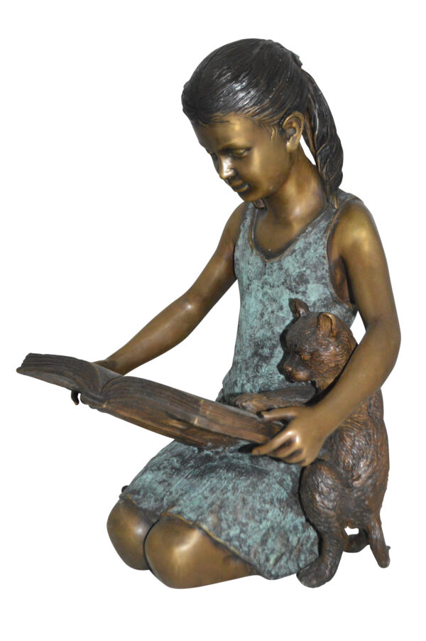 Girl and her dog reading a book Bronze Statue -  Size: 20"L x 8"W x 14"H. - Image 3