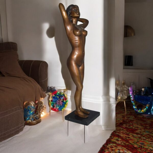 Standing Lady Art Nude Bronze Statue -  Size: 9"L x 5"W x 24"H. - Image 2
