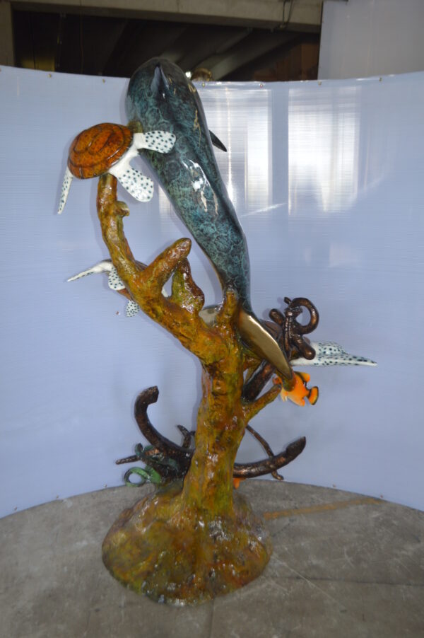 Dolphin with Three Turtles Fountain Bronze Statue -  Size: 43"L x 47"W x 74"H. - Image 8
