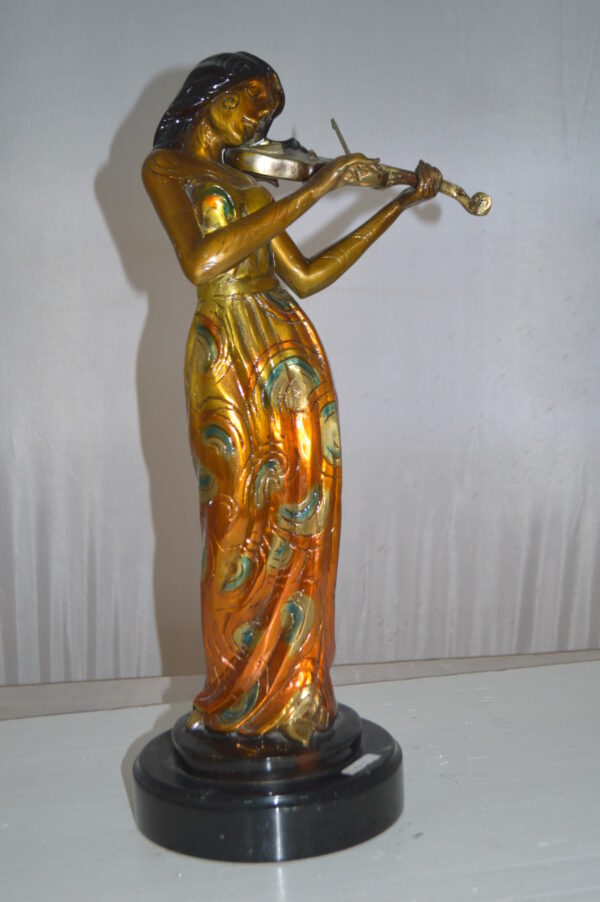 Girl Playing the violin Bronze Statue -  Size: 10"L x 7"W x 19"H. - Image 3