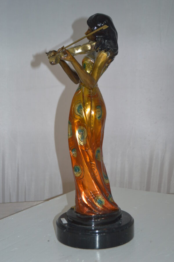 Girl Playing the violin Bronze Statue -  Size: 10"L x 7"W x 19"H. - Image 9