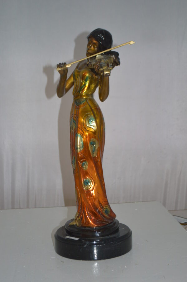 Girl Playing the violin Bronze Statue -  Size: 10"L x 7"W x 19"H. - Image 10